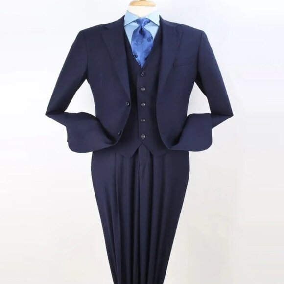 Pleated Suit - Mens Suits With Pleated Pant - Regular Fit Suit - Navy Suit - Picture 1 of 2